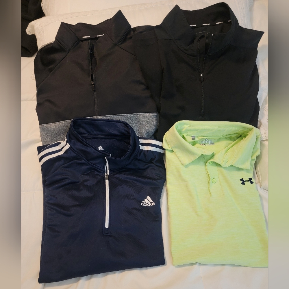 Men's Shirts, Nike(2 black) Adidas(1 Navy,1 Gray) Under Armour (Green)